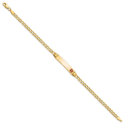 14K Halbmassiv Medizinisch Rot Emaille Kubanisch Glieder Id Armband