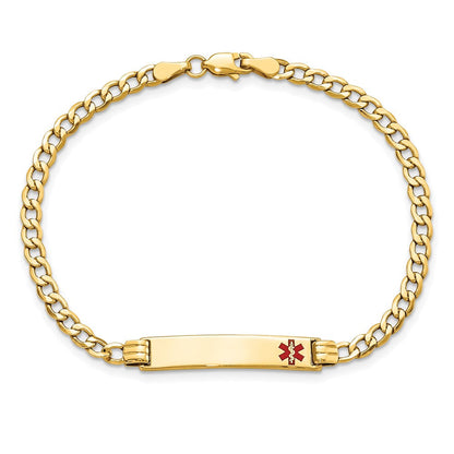 14K Halbmassiv Medizinisch Rot Emaille Kubanisch Glieder Id Armband