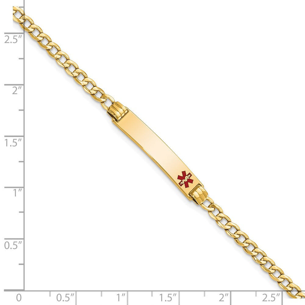 14K Halbmassiv Medizinisch Rot Emaille Kubanisch Glieder Id Armband