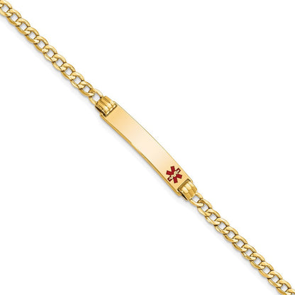 14K Halbmassiv Medizinisch Rot Emaille Kubanisch Glieder Id Armband
