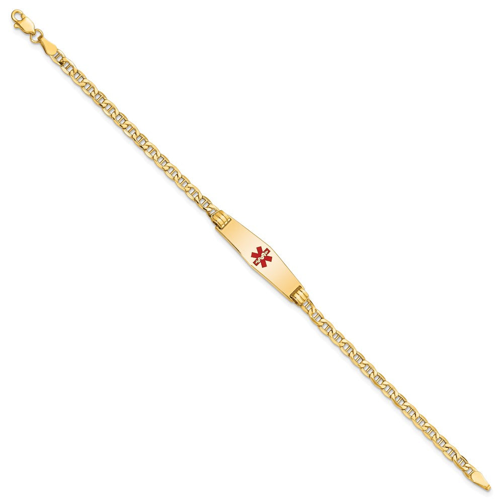 14K Gelbgold Medizinisch Halbmassiv Kette/solid Platte 26x7mm Weich Diamant Form Centered Rot Emaille Anker Glieder 8 Zoll Id Armband