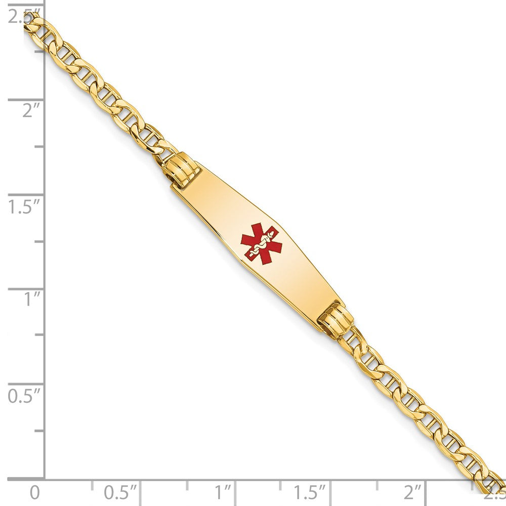14K Gelbgold Medizinisch Halbmassiv Kette/solid Platte 26x7mm Weich Diamant Form Centered Rot Emaille Anker Glieder 8 Zoll Id Armband
