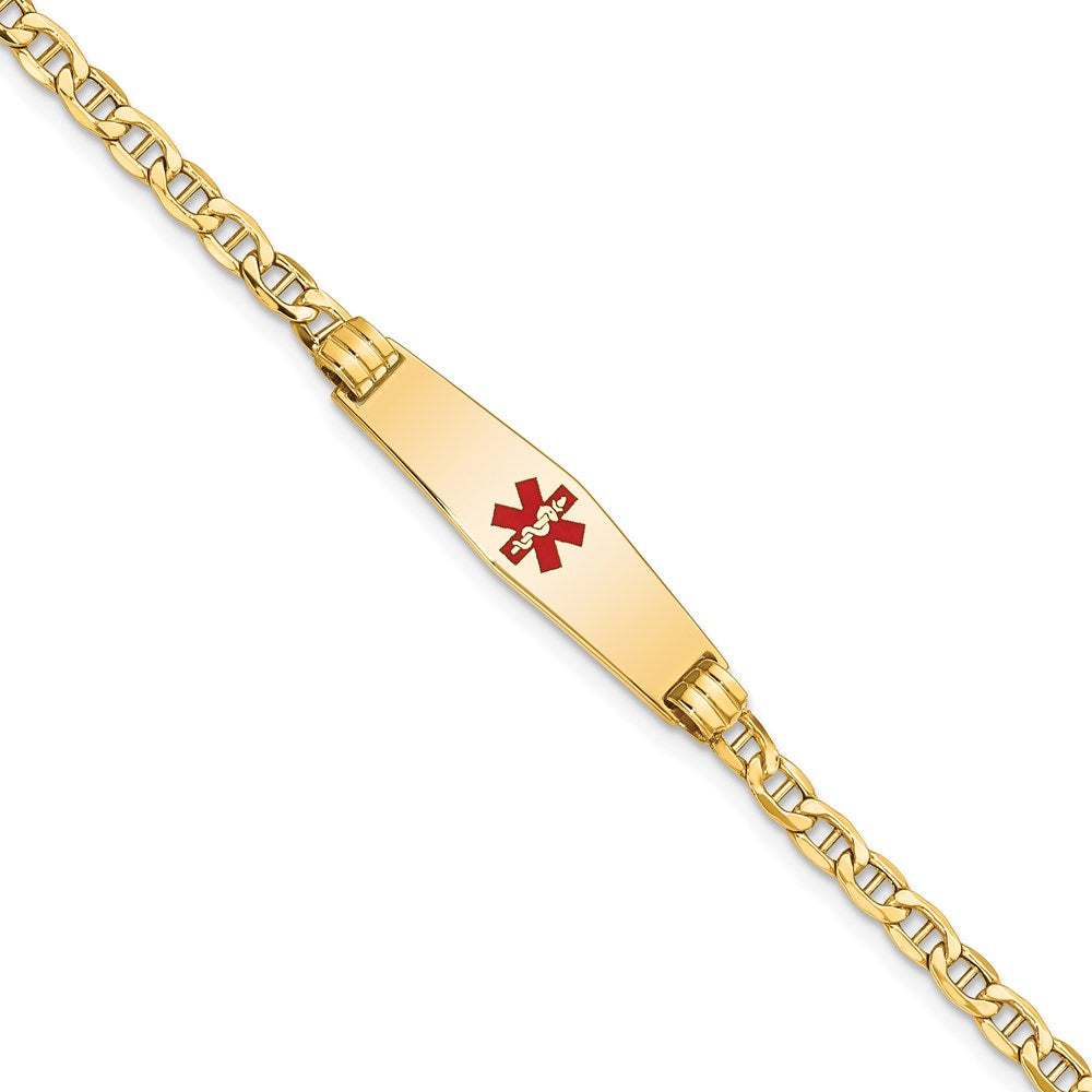 14K Gelbgold Medizinisch Halbmassiv Kette/solid Platte 26x7mm Weich Diamant Form Centered Rot Emaille Anker Glieder 8 Zoll Id Armband