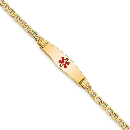 14K Gelbgold Medizinisch Halbmassiv Kette/solid Platte 26x7mm Weich Diamant Form Centered Rot Emaille Anker Glieder 8 Zoll Id Armband