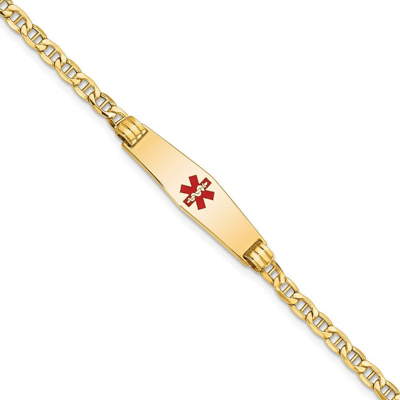 14K Gelbgold Medizinisch Halbmassiv Kette/solid Platte 26x7mm Weich Diamant Form Centered Rot Emaille Anker Glieder 8 Zoll Id Armband