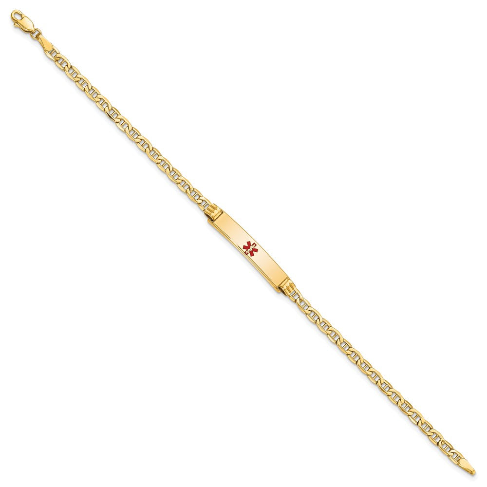 14K Gelbgold Medizinisch Halbmassiv Kette/solid Platte 26x5mm Centered Rot Emaille Anker Glieder 8 Zoll Id Armband