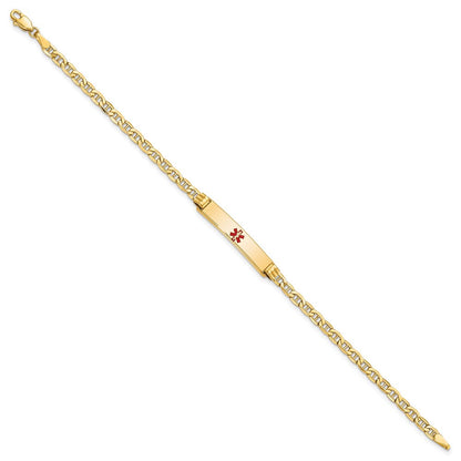 14K Gelbgold Medizinisch Halbmassiv Kette/solid Platte 26x5mm Centered Rot Emaille Anker Glieder 8 Zoll Id Armband