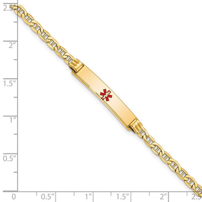 14K Gelbgold Medizinisch Halbmassiv Kette/solid Platte 26x5mm Centered Rot Emaille Anker Glieder 8 Zoll Id Armband