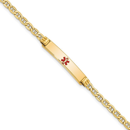 14K Gelbgold Medizinisch Halbmassiv Kette/solid Platte 26x5mm Centered Rot Emaille Anker Glieder 8 Zoll Id Armband
