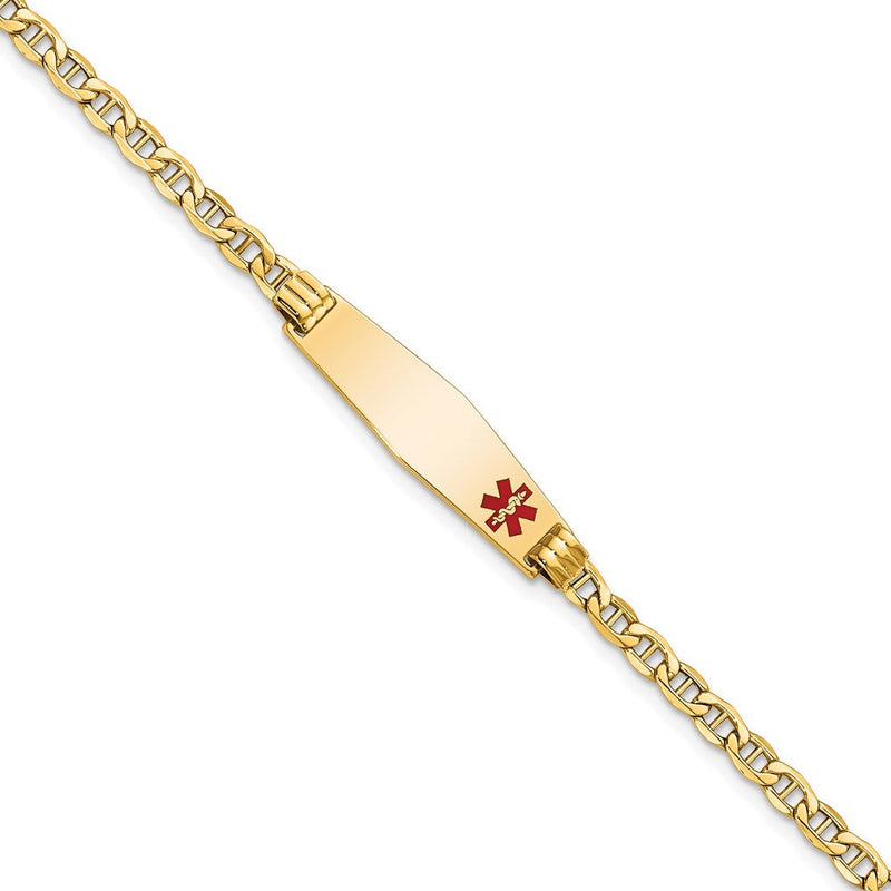 14K Gelbgold Medizinisch Halbmassiv Kette/solid Platte 26x7mm Weich Diamant Form Off Mittig Rot Emaille Anker Glieder 8 Zoll Id Armband