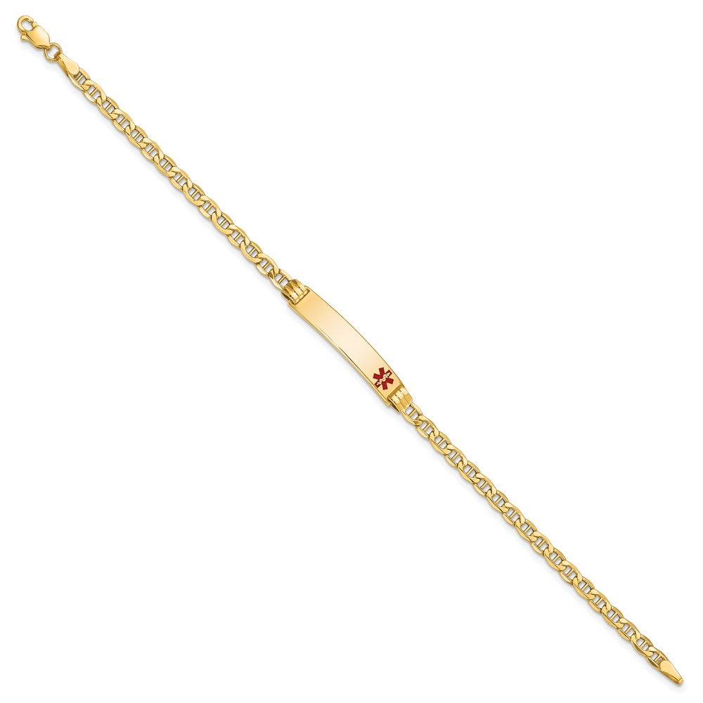 14K Halbmassiv Medizinisch Rot Emaille Anker Glieder Id Armband