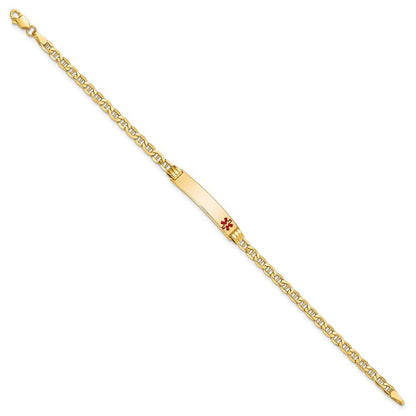 14K Halbmassiv Medizinisch Rot Emaille Anker Glieder Id Armband