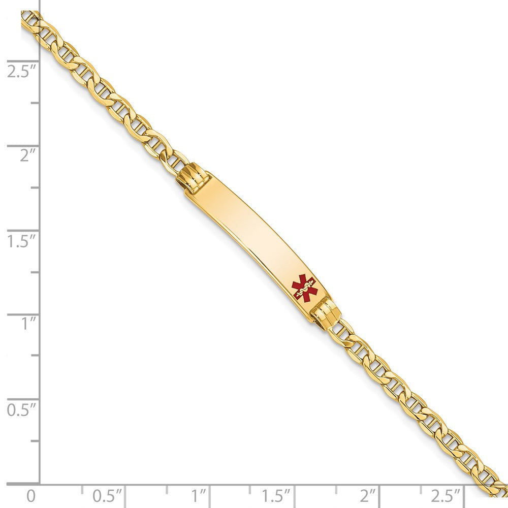 14K Halbmassiv Medizinisch Rot Emaille Anker Glieder Id Armband