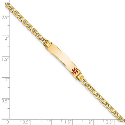 14K Halbmassiv Medizinisch Rot Emaille Anker Glieder Id Armband