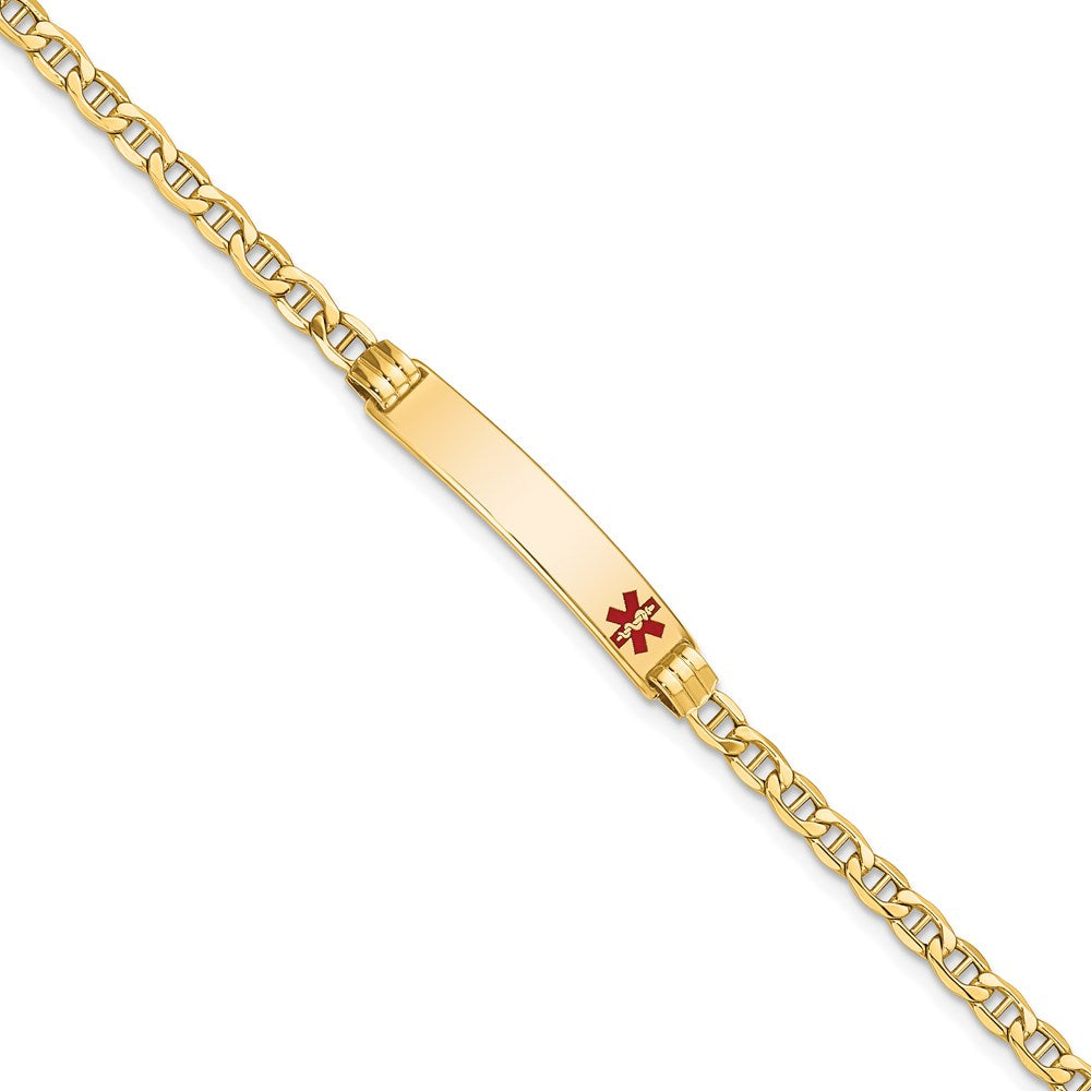 14K Halbmassiv Medizinisch Rot Emaille Anker Glieder Id Armband