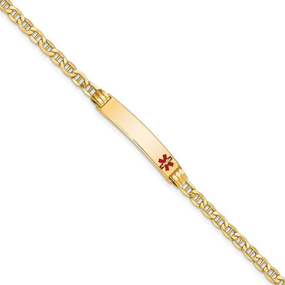 14K Halbmassiv Medizinisch Rot Emaille Anker Glieder Id Armband