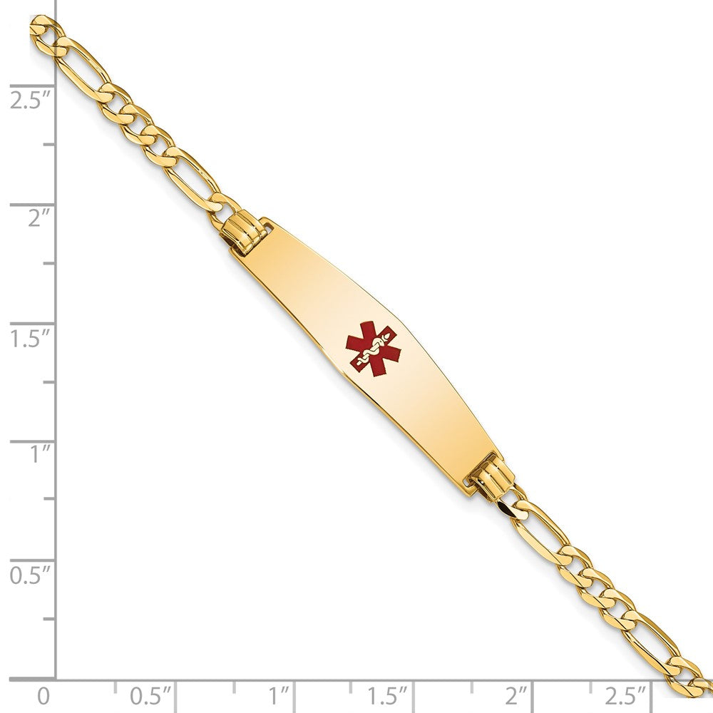 14K Gelbgold Medizinisch Massiv Kette/solid Platte Weich Diamant Form 33x8mm Centered Rot Emaille Flach Figaro Glieder 7 Zoll Id Armband