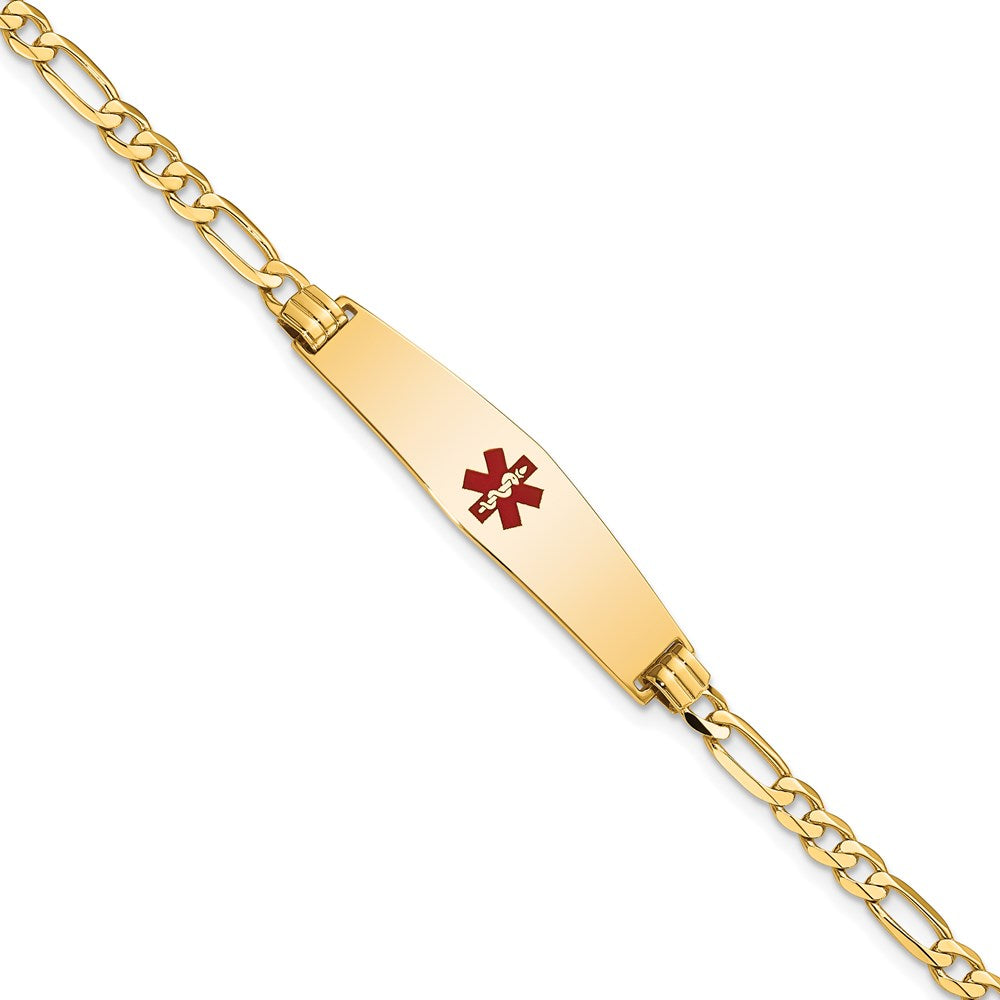 14K Gelbgold Medizinisch Massiv Kette/solid Platte Weich Diamant Form 33x8mm Centered Rot Emaille Flach Figaro Glieder 7 Zoll Id Armband