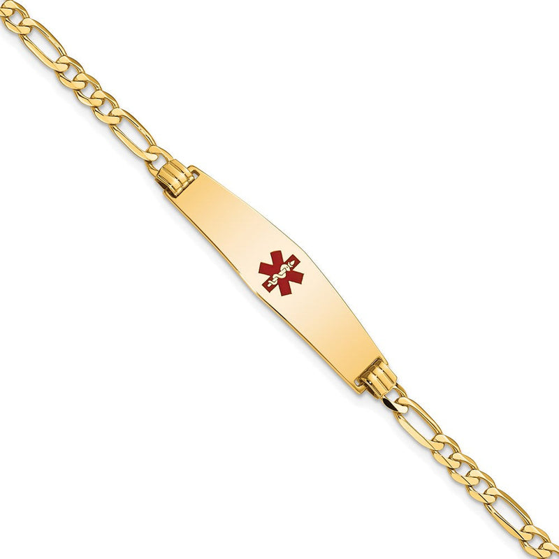 14K Gelbgold Medizinisch Massiv Kette/solid Platte Weich Diamant Form 33x8mm Centered Rot Emaille Flach Figaro Glieder 7 Zoll Id Armband
