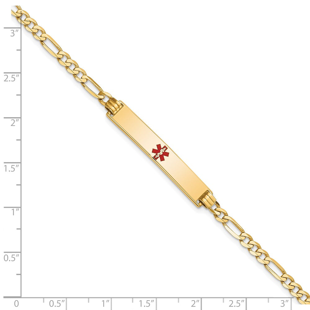 Massiv 14K Gelbgold Medizinisch Rot Emaille Flach Figaro Glieder Id Armband