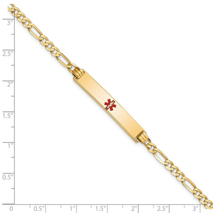 Massiv 14K Gelbgold Medizinisch Rot Emaille Flach Figaro Glieder Id Armband