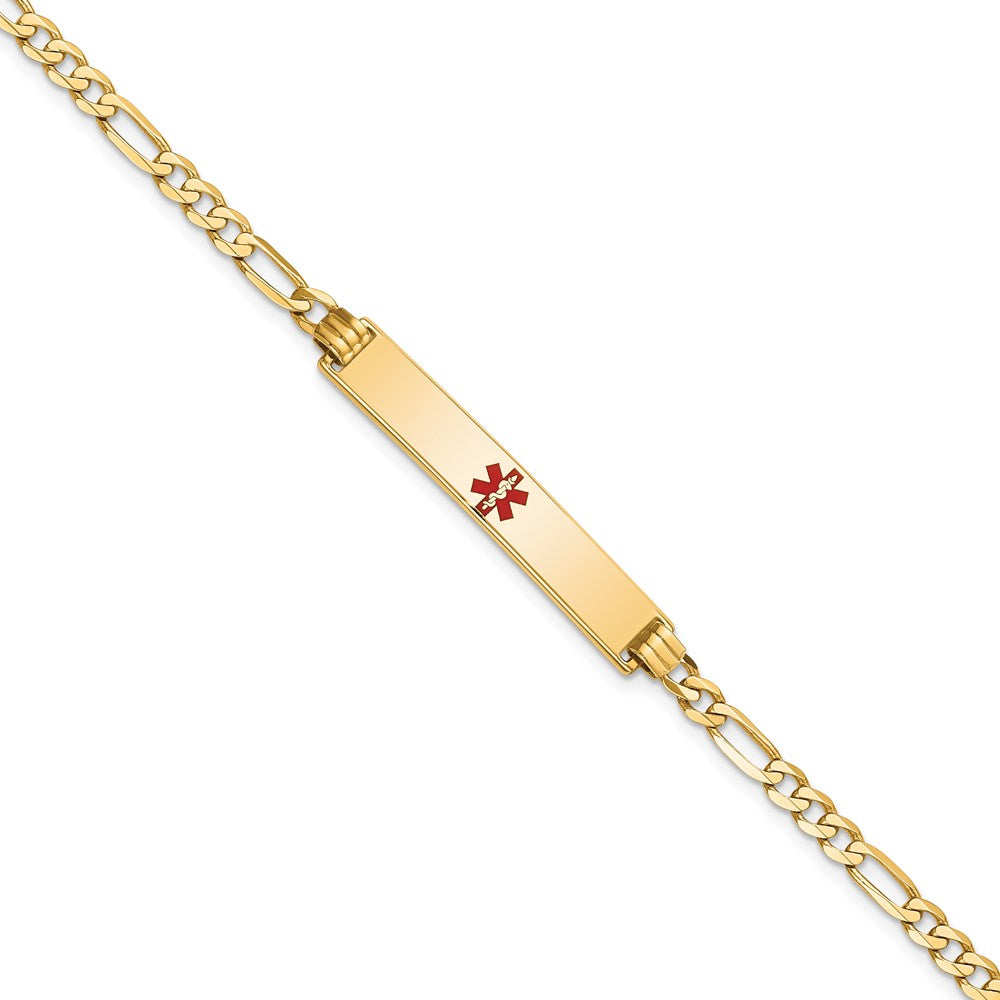 Massiv 14K Gelbgold Medizinisch Rot Emaille Flach Figaro Glieder Id Armband