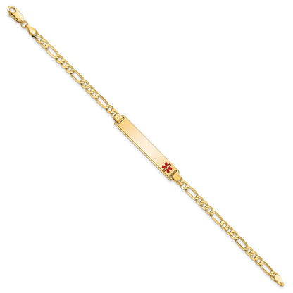 Massiv 14K Gelbgold Medizinisch Rot Emaille Flach Figaro Glieder Id Armband