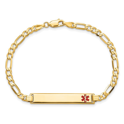 Massiv 14K Gelbgold Medizinisch Rot Emaille Flach Figaro Glieder Id Armband