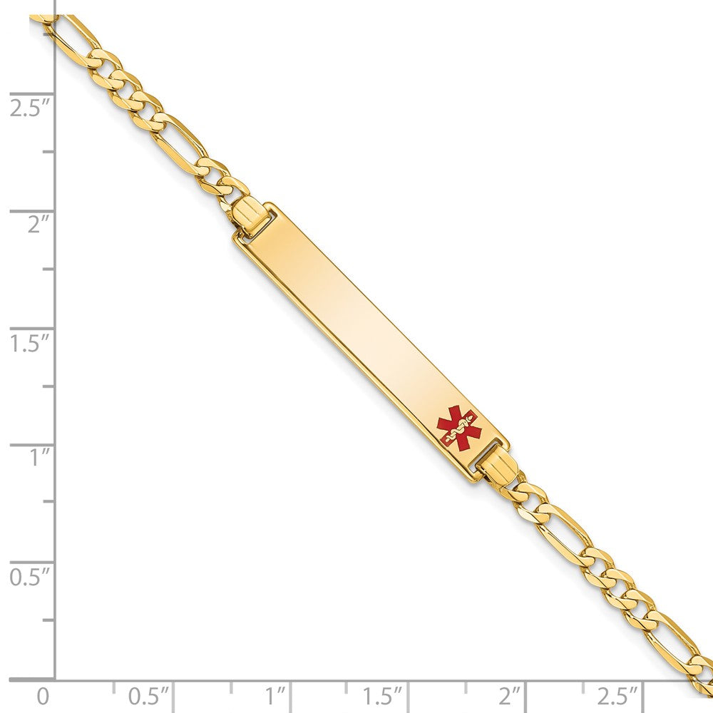 Massiv 14K Gelbgold Medizinisch Rot Emaille Flach Figaro Glieder Id Armband