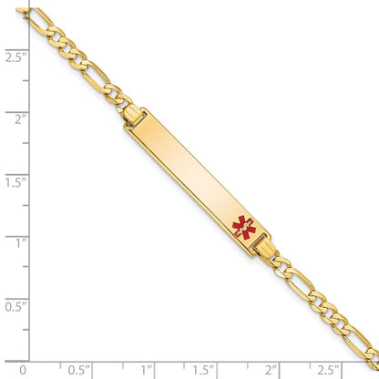 Massiv 14K Gelbgold Medizinisch Rot Emaille Flach Figaro Glieder Id Armband