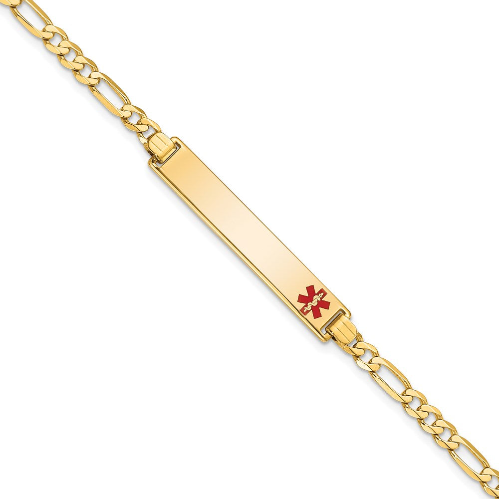 Massiv 14K Gelbgold Medizinisch Rot Emaille Flach Figaro Glieder Id Armband