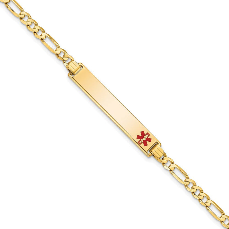 Massiv 14K Gelbgold Medizinisch Rot Emaille Flach Figaro Glieder Id Armband