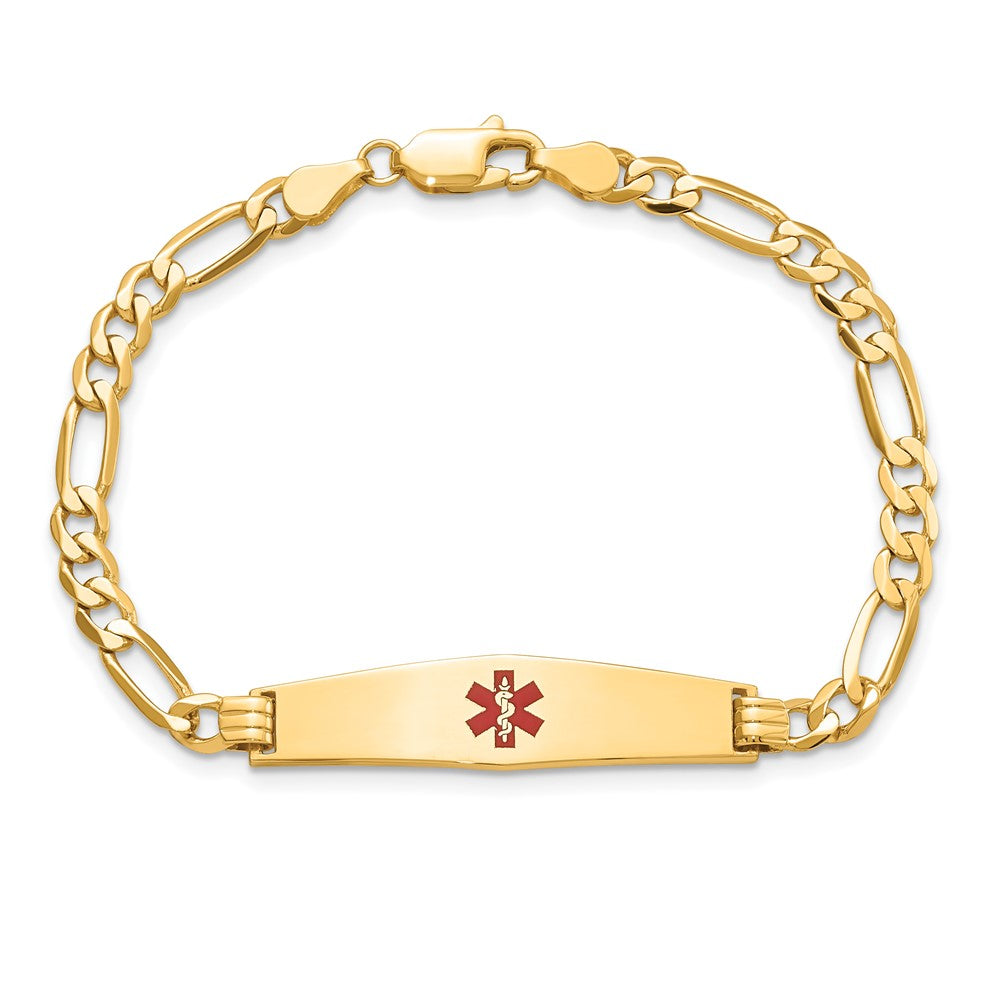 14K Gelbgold Medizinisch Massiv Kette/solid Platte Weich Diamant Form 33x8mm Centered Rot Emaille Flach Figaro Glieder 8 Zoll Id Armband