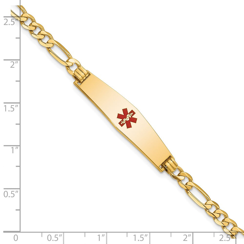 14K Gelbgold Medizinisch Massiv Kette/solid Platte Weich Diamant Form 33x8mm Centered Rot Emaille Flach Figaro Glieder 8 Zoll Id Armband