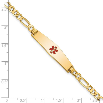 14K Gelbgold Medizinisch Massiv Kette/solid Platte Weich Diamant Form 33x8mm Centered Rot Emaille Flach Figaro Glieder 8 Zoll Id Armband