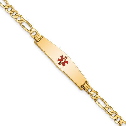 14K Gelbgold Medizinisch Massiv Kette/solid Platte Weich Diamant Form 33x8mm Centered Rot Emaille Flach Figaro Glieder 8 Zoll Id Armband