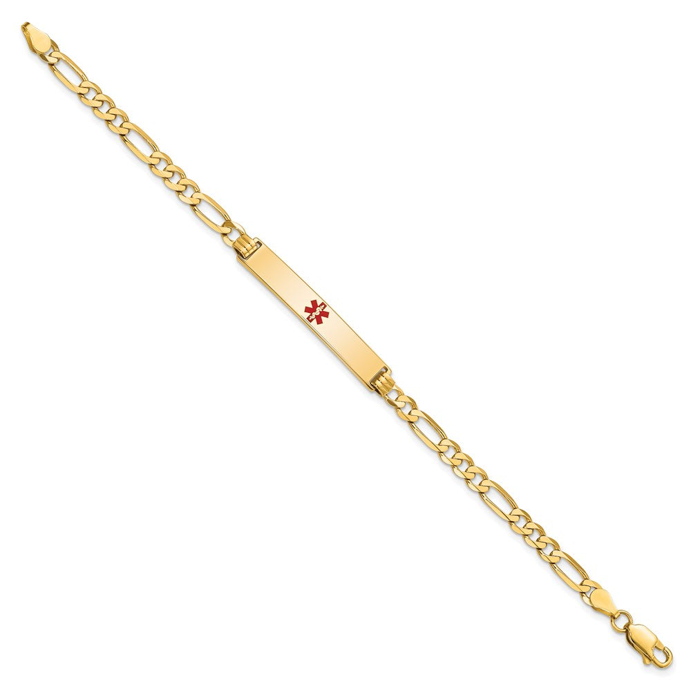 Massiv 14K Gelbgold Medizinisch Rot Emaille Flach Figaro Glieder Id Armband