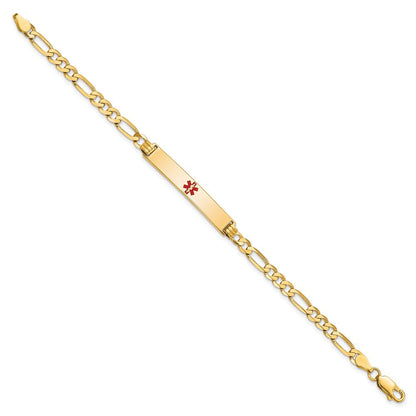 Massiv 14K Gelbgold Medizinisch Rot Emaille Flach Figaro Glieder Id Armband