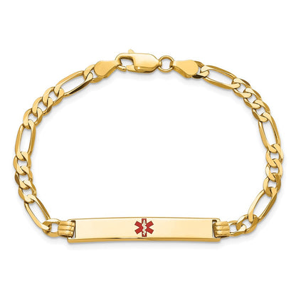 Massiv 14K Gelbgold Medizinisch Rot Emaille Flach Figaro Glieder Id Armband