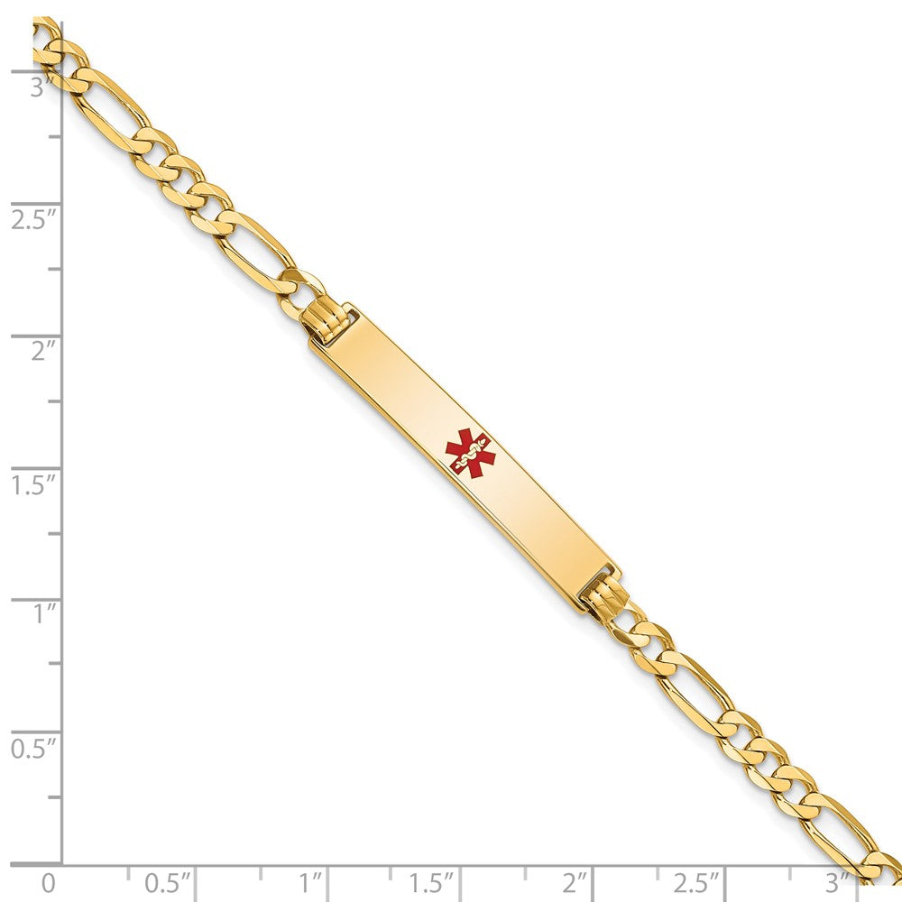 Massiv 14K Gelbgold Medizinisch Rot Emaille Flach Figaro Glieder Id Armband