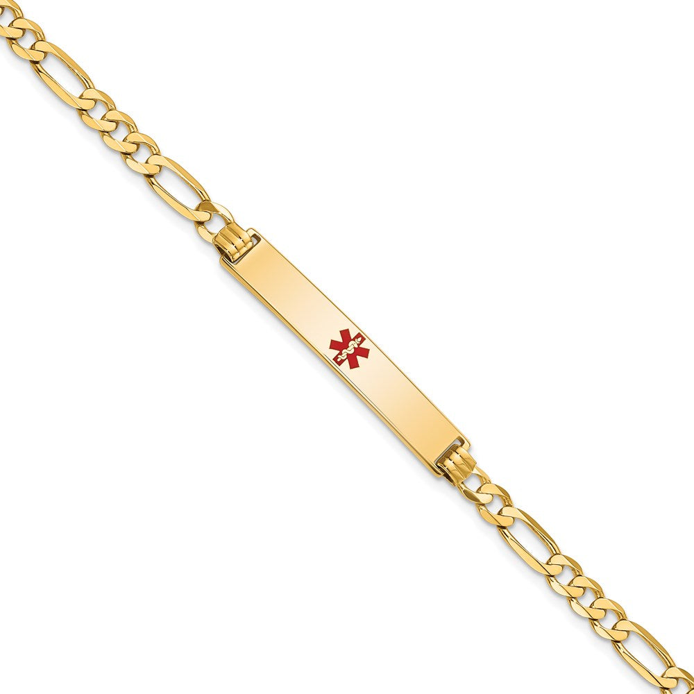 Massiv 14K Gelbgold Medizinisch Rot Emaille Flach Figaro Glieder Id Armband