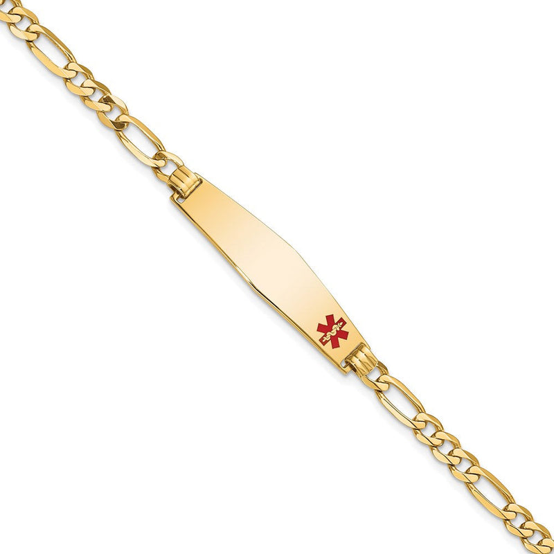 14K Gelbgold Medizinisch Massiv Kette/solid Platte Weich Diamant Form 33x8mm Off Mittig Rot Emaille Flach Figaro Glieder 8 Zoll Id Armband
