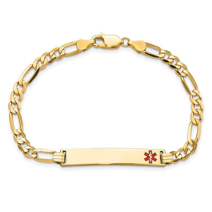 Massiv 14K Gelbgold Medizinisch Rot Emaille Flach Figaro Glieder Id Armband