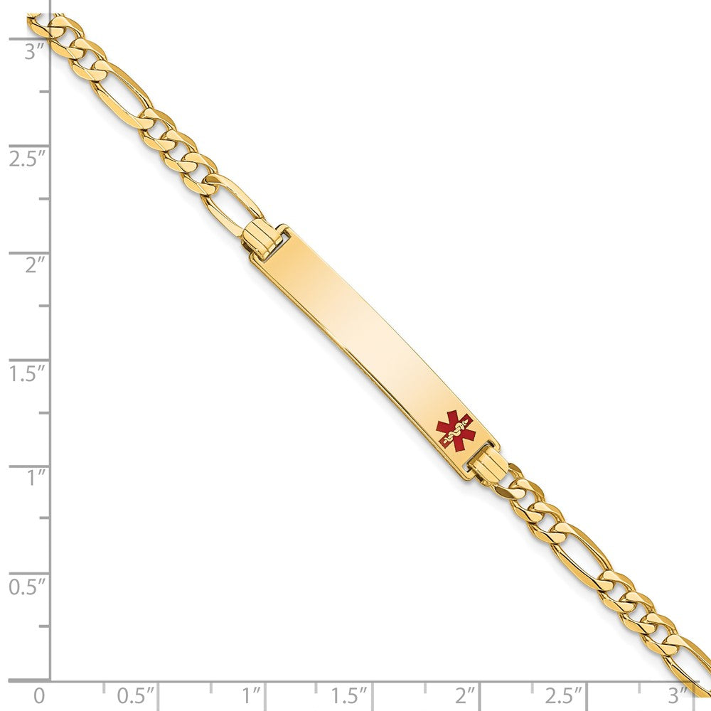 Massiv 14K Gelbgold Medizinisch Rot Emaille Flach Figaro Glieder Id Armband