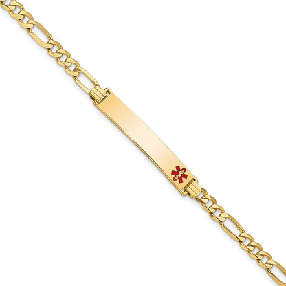 Massiv 14K Gelbgold Medizinisch Rot Emaille Flach Figaro Glieder Id Armband
