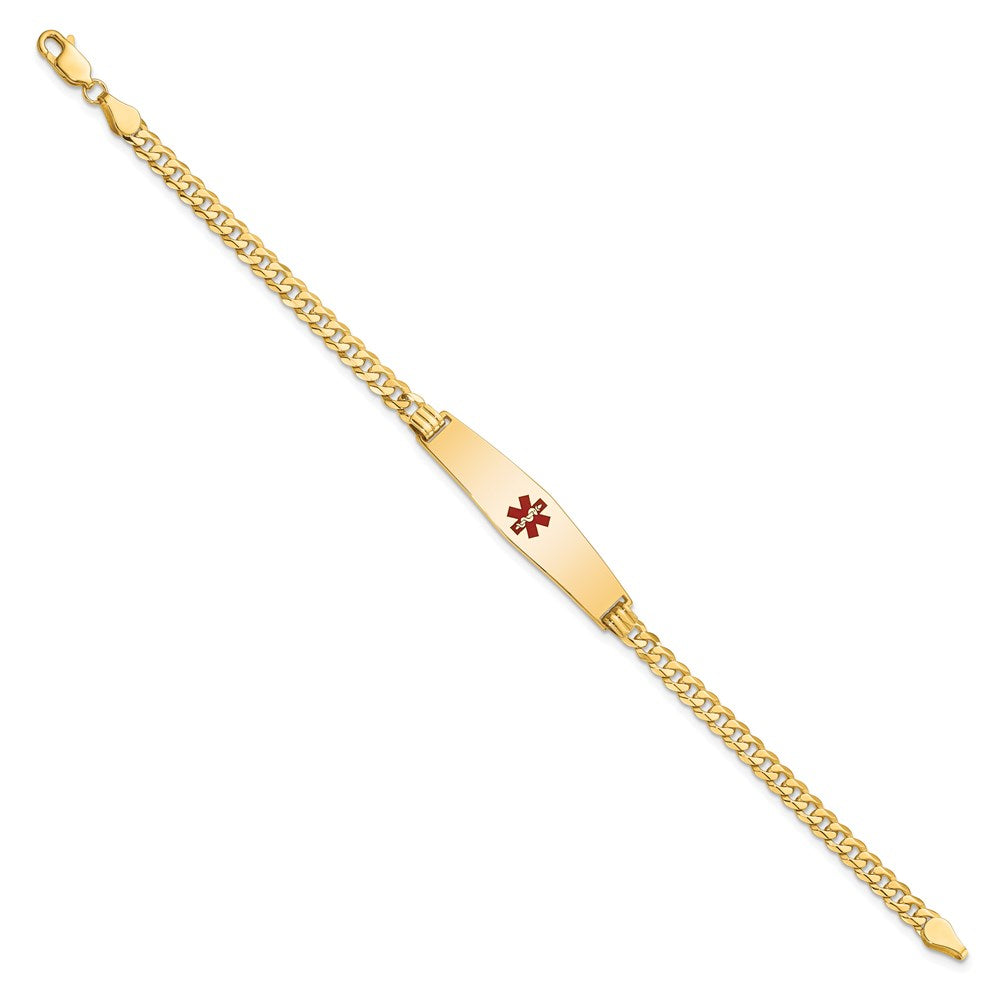 14K Gelbgold Medizinisch Massiv Kette/solid Platte Weich Diamant Form 33x8mm Centered Rot Emaille Flach Panzer Glieder 8 Zoll Id Armband