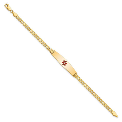 14K Gelbgold Medizinisch Massiv Kette/solid Platte Weich Diamant Form 33x8mm Centered Rot Emaille Flach Panzer Glieder 8 Zoll Id Armband