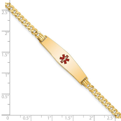 14K Gelbgold Medizinisch Massiv Kette/solid Platte Weich Diamant Form 33x8mm Centered Rot Emaille Flach Panzer Glieder 8 Zoll Id Armband
