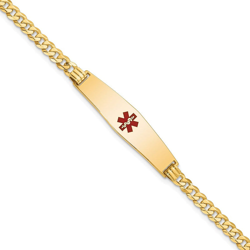 14K Gelbgold Medizinisch Massiv Kette/solid Platte Weich Diamant Form 33x8mm Centered Rot Emaille Flach Panzer Glieder 8 Zoll Id Armband