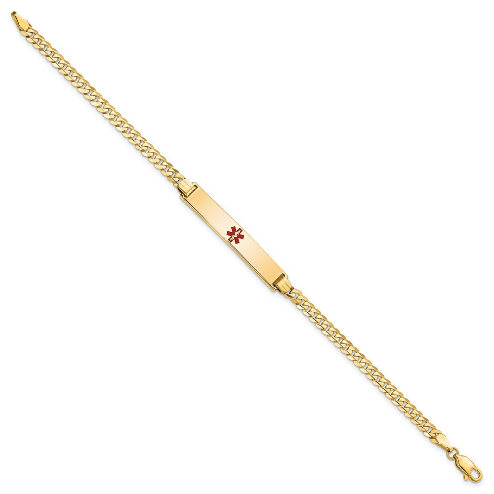 Massiv 14K Gelbgold Medizinisch Rot Emaille Flach Panzer Glieder Id Armband
